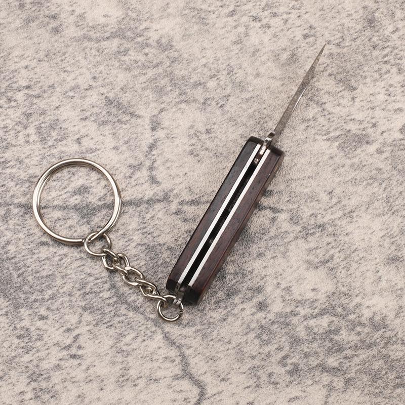 Stainless Steel Mini Portable Folding  Pocket Knife  Sandalwood Handle Keychain Unpacking Cutter Outdoor EDC Tool for Camping