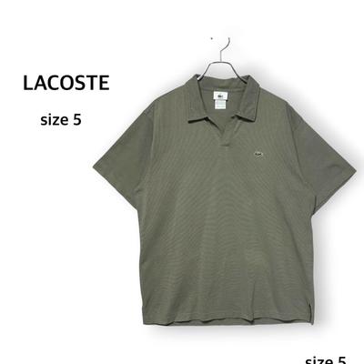 Used LACOSTE 100% Cotton Polo Shirt Skipper Short Sleeve V Neck Collar Olive Khaki Size 5 L -XL Men's Unisex Casual Outdoor Golf Sports Leisure Relax