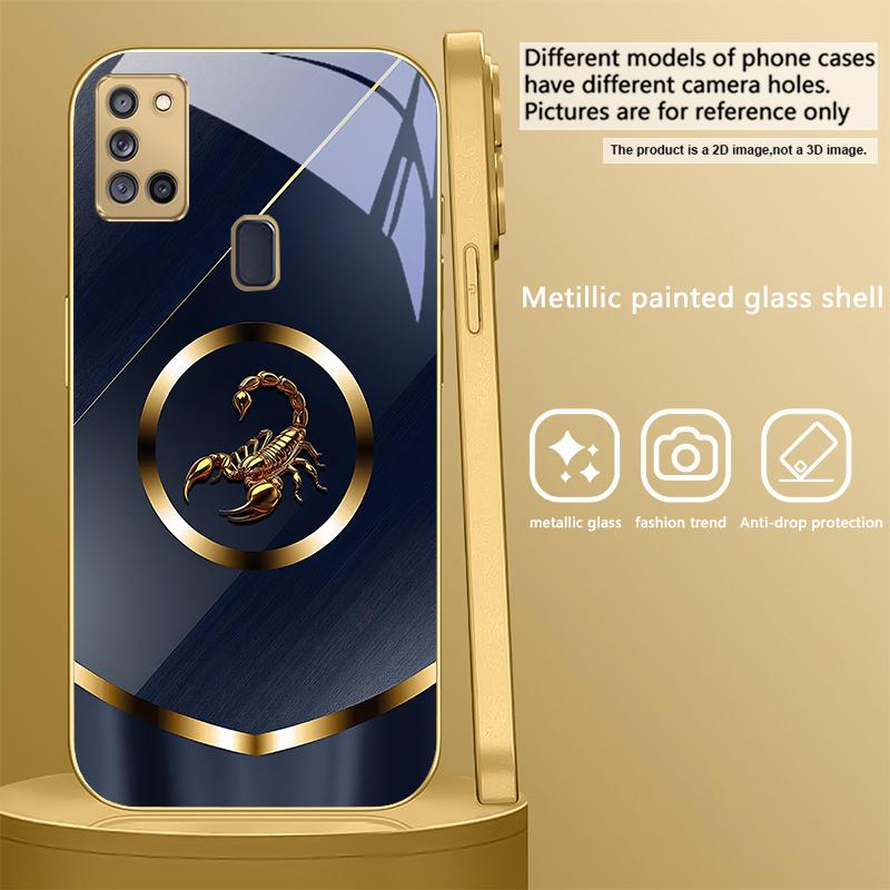 Luxurious tiger head For Samsung A 70 71 72 73 14 15 13 16 25 A26 31 32 33 34 35 50 51 52 53 54 55 56 Golden glass phone case