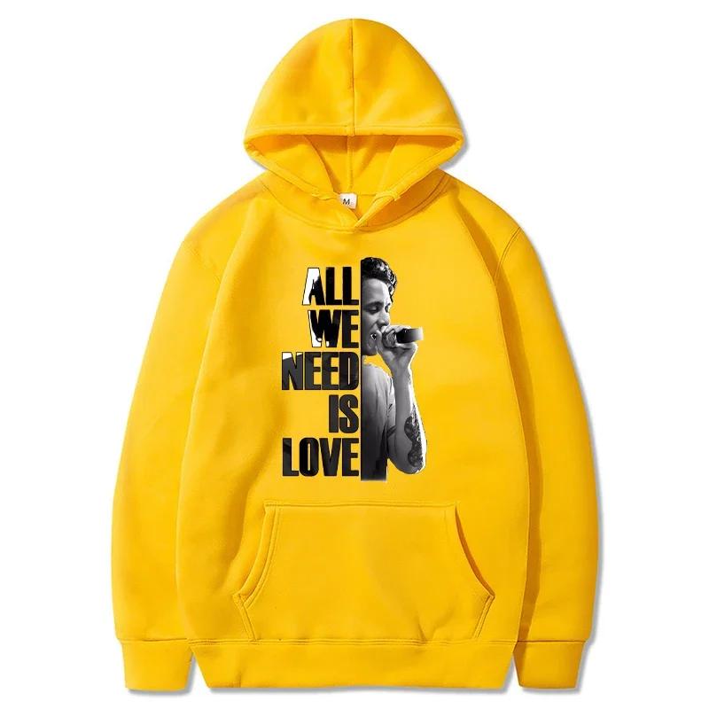 Autumn Letter "All We Need Is Love" and Singer Pattern Printed Hoodies Casual Sports Long Sleeved Men's and Women's Unisex Hooded Sweatshirts