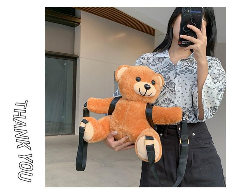 Mochila de Urso de Pelúcia Fofa Novo Estilo 2023 Bolsa de Ombro para Meninas Material Macio