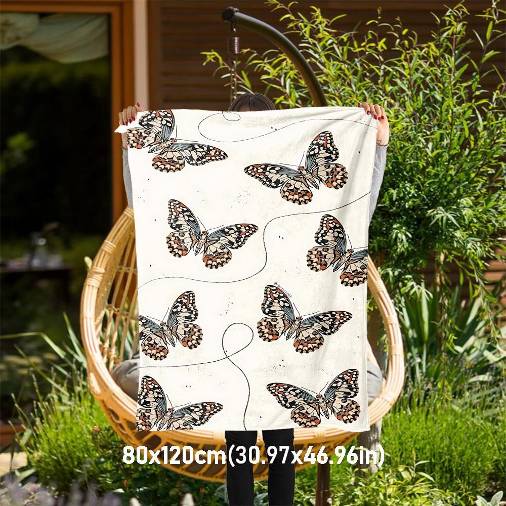 

1PC Butterfly PrintOutdoor Flannel Blanket - Soft Plush Decor for Picnics, camping, Bedroom, Playroom, Office, or Lunch Break 1282A 80x120cm(31x47inch)