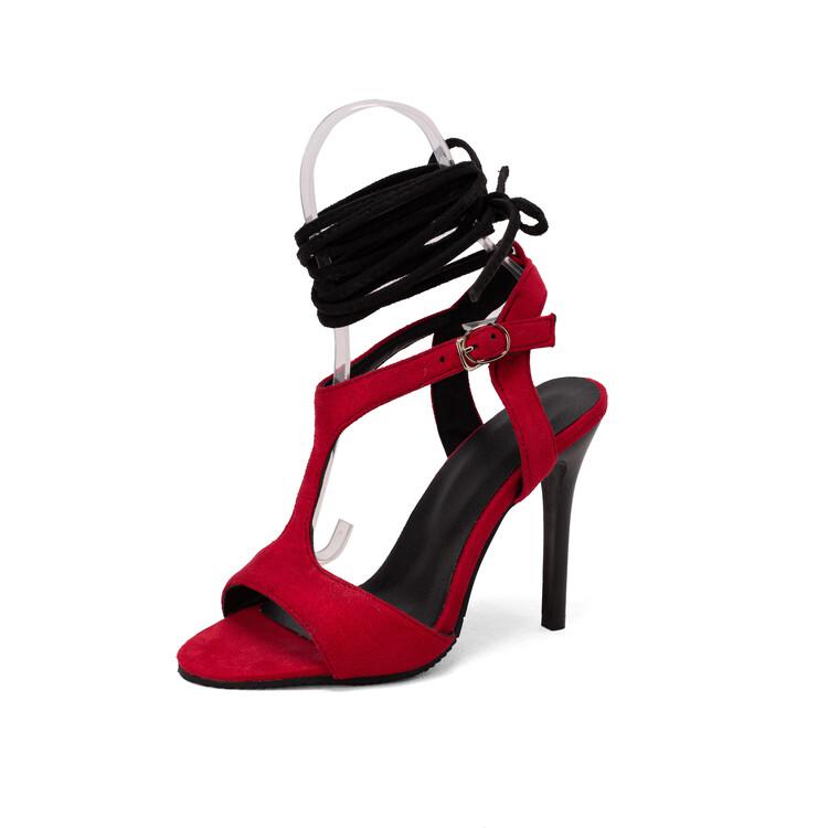 FOREADA Women Pu Leather Sandals Thin Super High Heels Cross Strap Lace Up Sexy Party Summer Shoes Black Yellow Orange Red