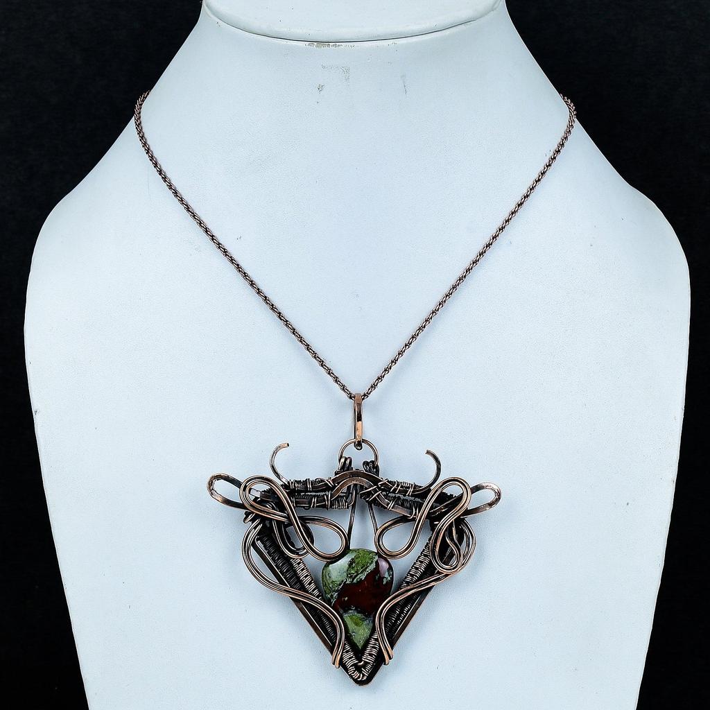 Dragon Blood Stone Pendant, Handmade Gemstone 999 Copper Wire Wrap Pendant Antique Jewelry, For Gift Copper Jewelry