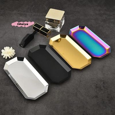 Stainless Steel Hexagonal Rhombus Shape Cosmetics Storage Table, Jewelry Tray Containers, Multi-Functional Home Dining Tray