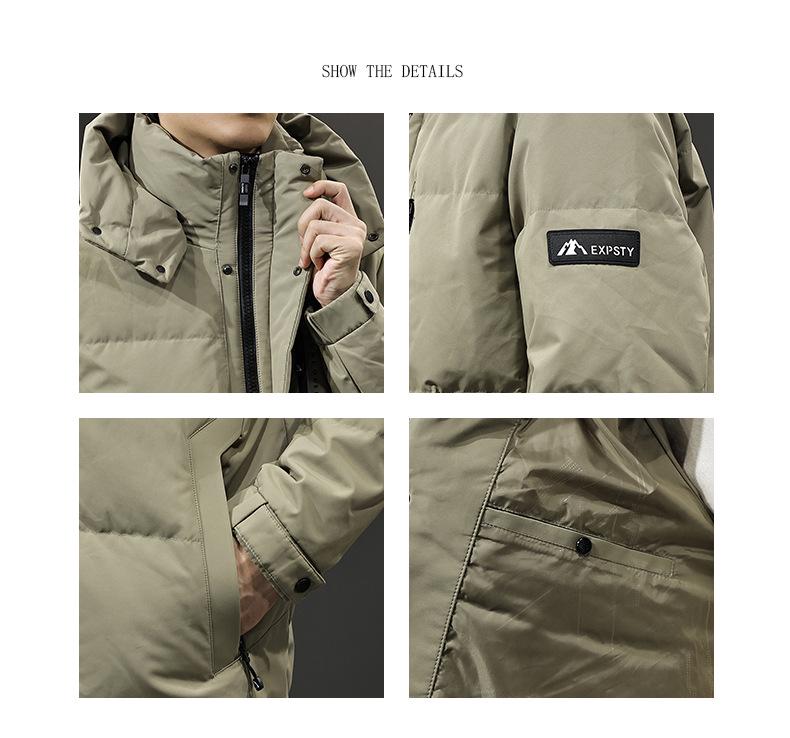 Men's 2025 Winter Hooded Down Jacket, 90% Duck Down, Mid-length, Warm H-Shaped Trendy Coat