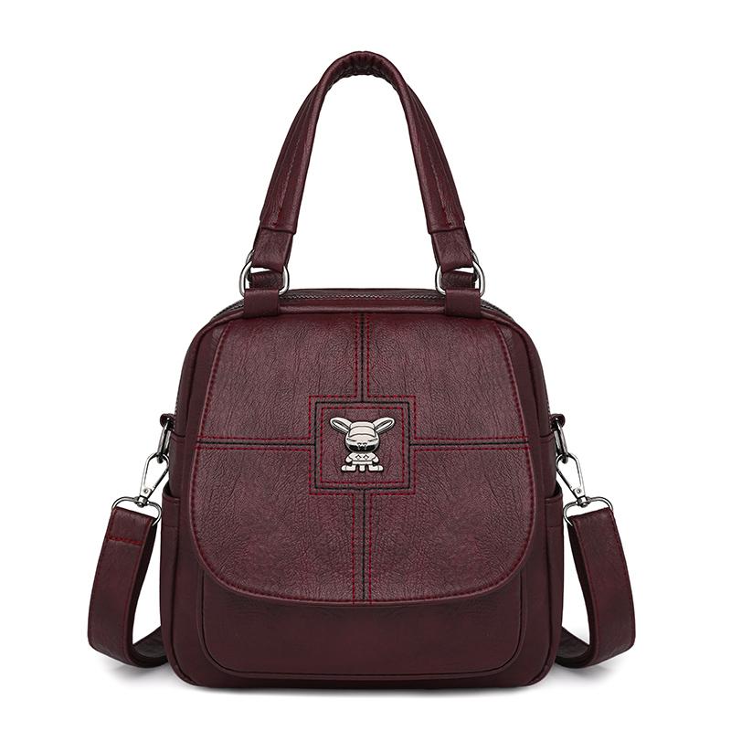Multifunctional Shoulder Bag Women's Soft Leather Backpack Solid Color Shoulder Bag
