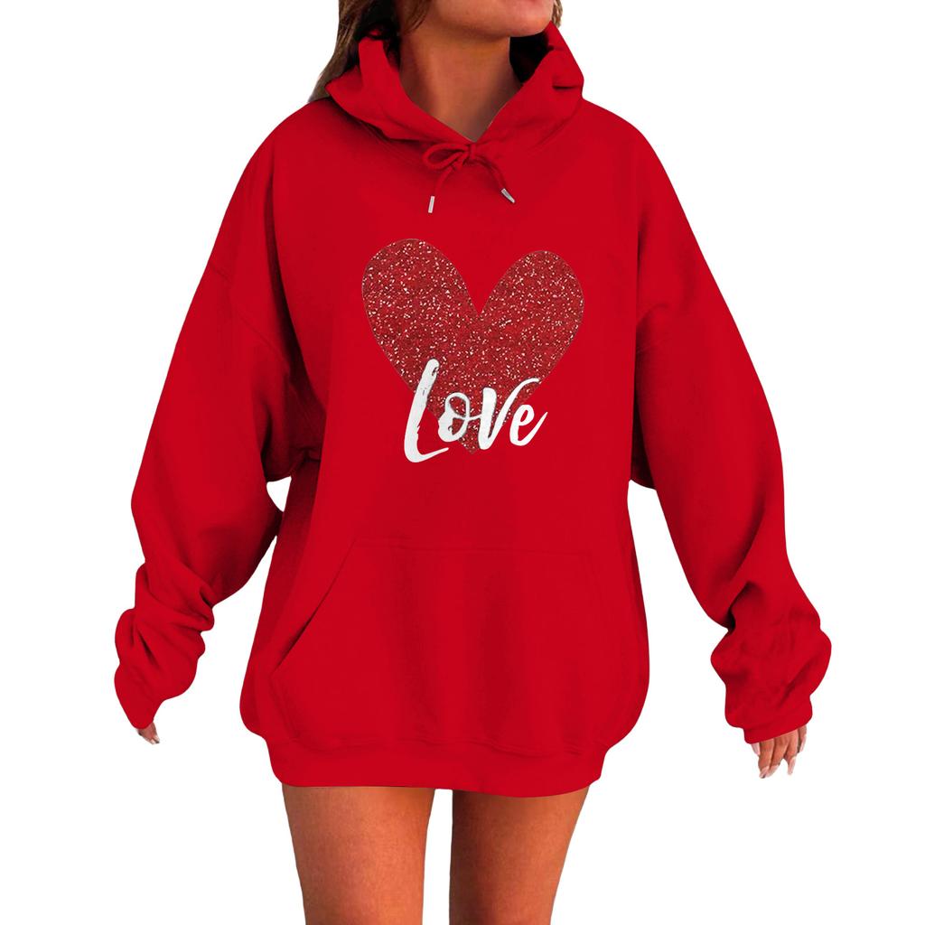 Damen Locker Bequem Lässig Modisch Liebe Aufdruck Langarm Sweatshirt