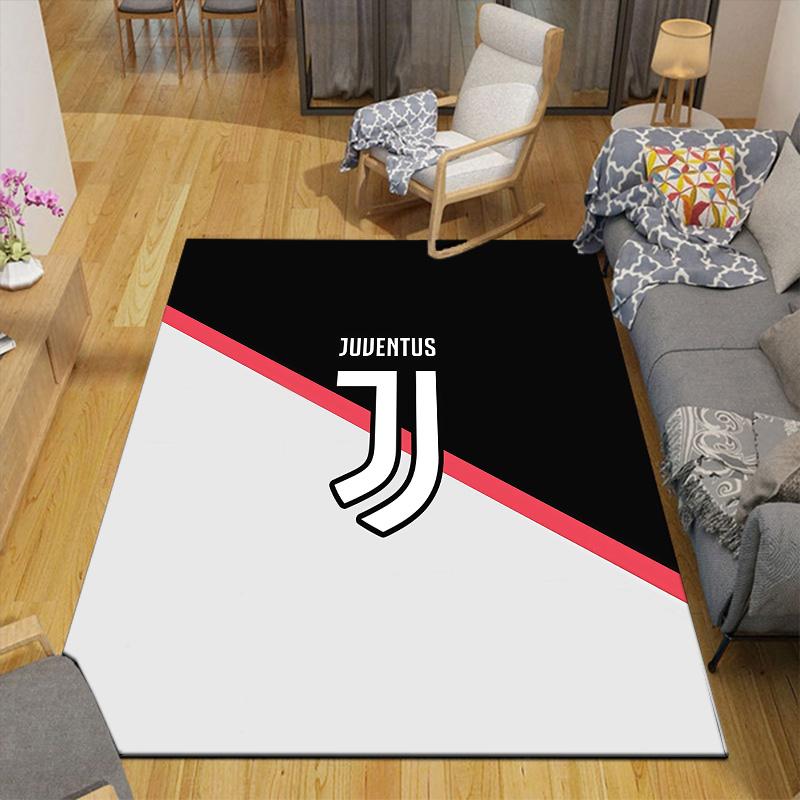 Juventus Fodboldklub4 Flanel Mønster Firkantet Tæppe, Områdetæppe, Tæppegulvmåtte til Stue Soveværelse Sofa Legeværelse Indretning, Skridsikker Gulvmåtte