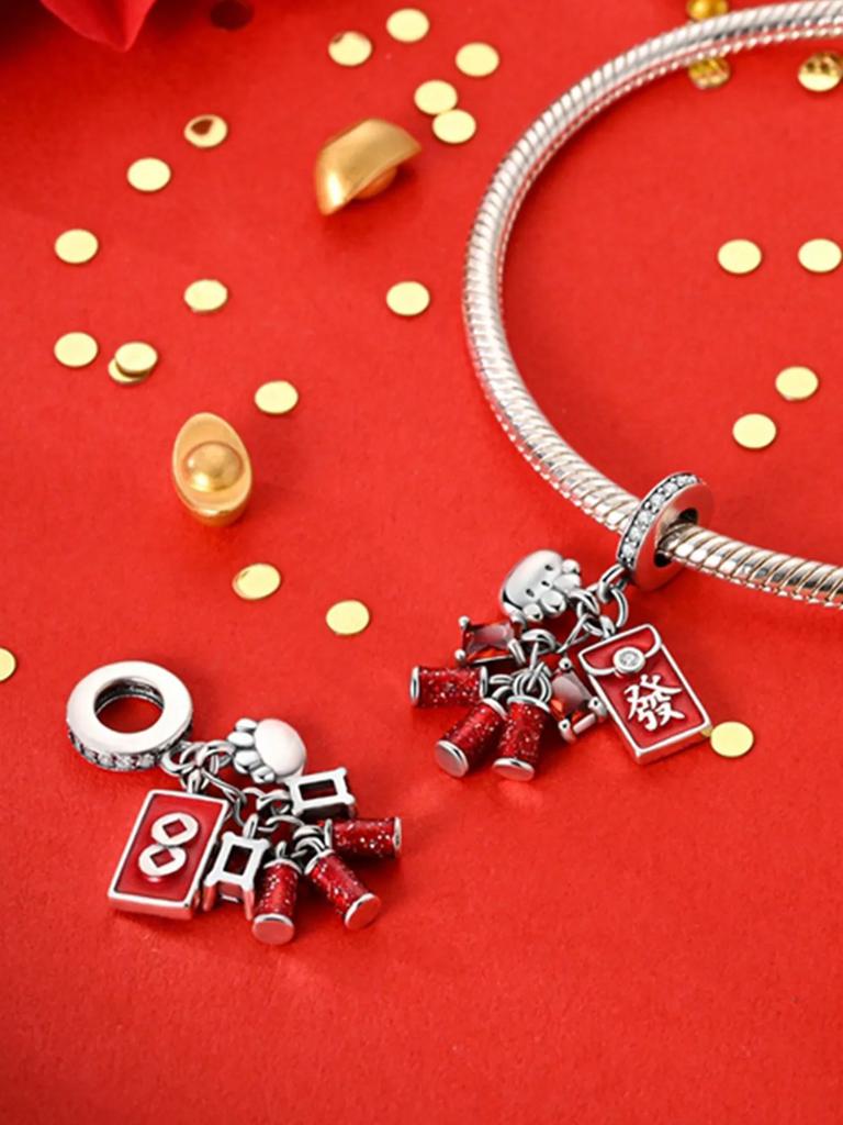 Charm copper Colors New Year firecracker Bead for Authentic Bracelets Do It Yourself Bead Charms Charm Bead Charms Jewellery Making Gift for Women STY