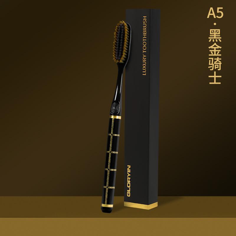 Single Pack Independent Boxed Black Gold Long Head Toothbrush,for Both Male and Female Adults, New Soft Bristled Toothbrush