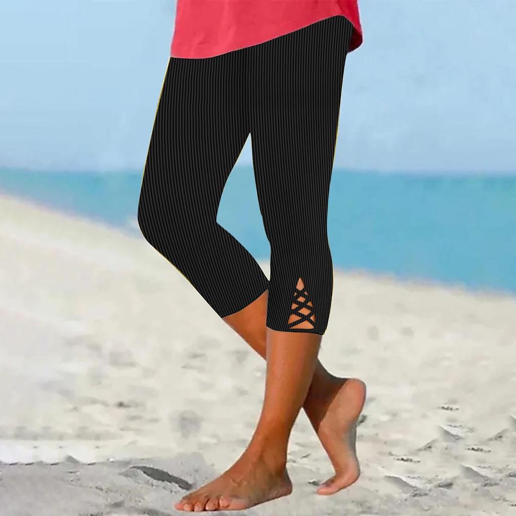 Women's -Color Simpled Cross-Tie Ribbed Bottoming Sports Yoga Pants, Outerwear-Friendly Cropped Trousers