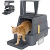 80L Closed Cat Litter Box with Removable Tray, ABS and Stainless Steel, 63x43x43 Cm, Dark Grey