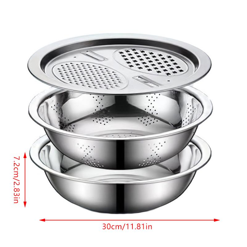 Stainless Steel Drain Basket 3 In 1 Colanders Basin Multifunct Vegetable Slicer Grater Thickened Drainage Basin Kitchen Tool New