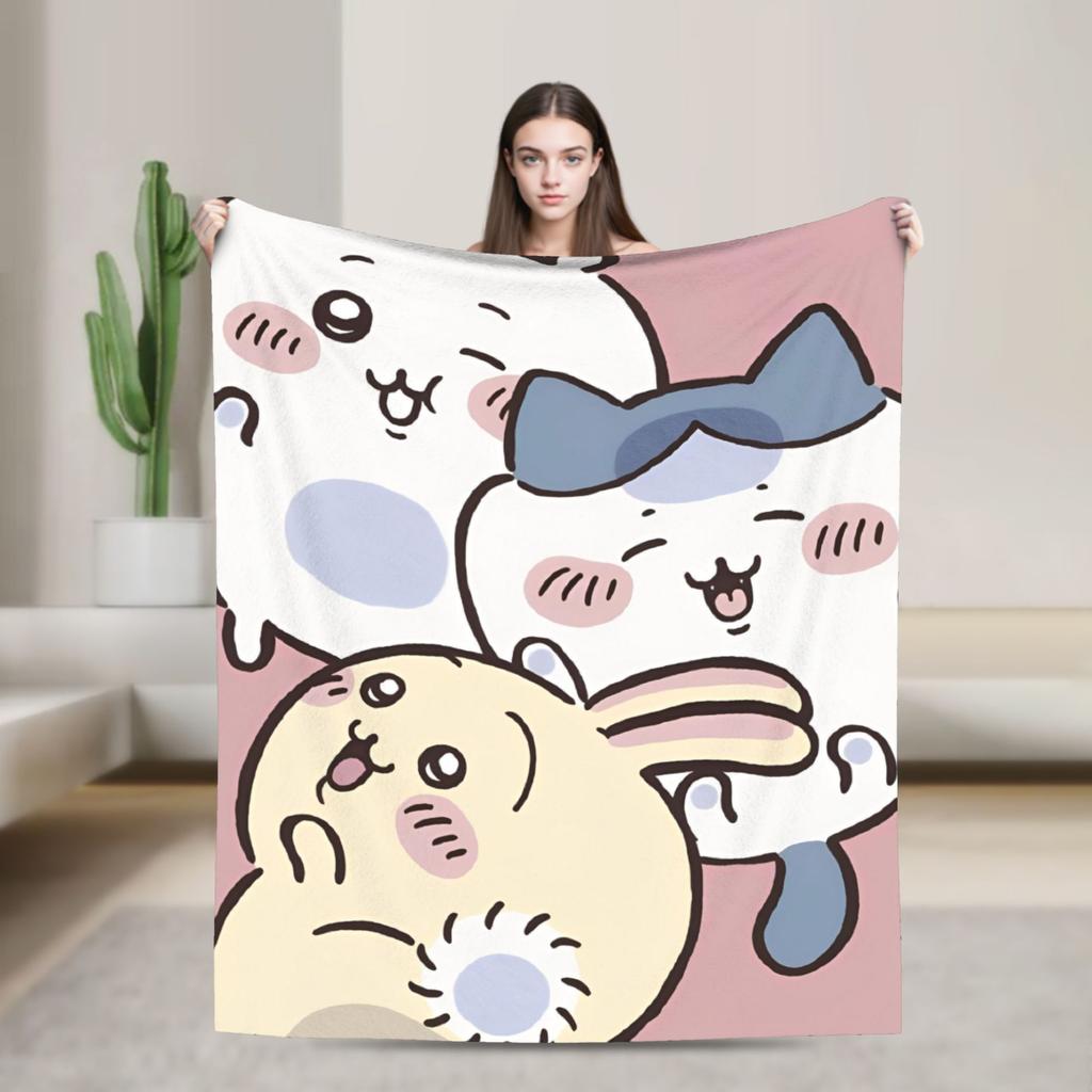 Cute Momonga C-Chiikawa Cartoon  Blankets Flannel Print  Multi-function Ultra-Soft Throw Blanket for Home Bedroom Rug Piece