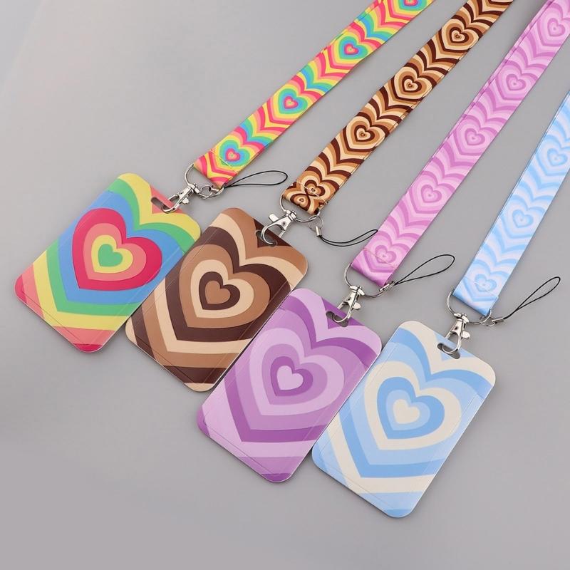 Lanyard mit Kartenetui Herzmuster ABS Kartenhalter Handy-Lanyard Kartenhülle für Arbeit Ausweishalter Buskarte Schlüsselzubehör