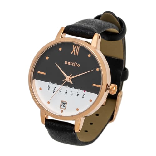 

Fieldwork Women s Analog Watch with Leather Strap, Calendar, Day of the Week, and Date Display, Black, Dario GY079-6