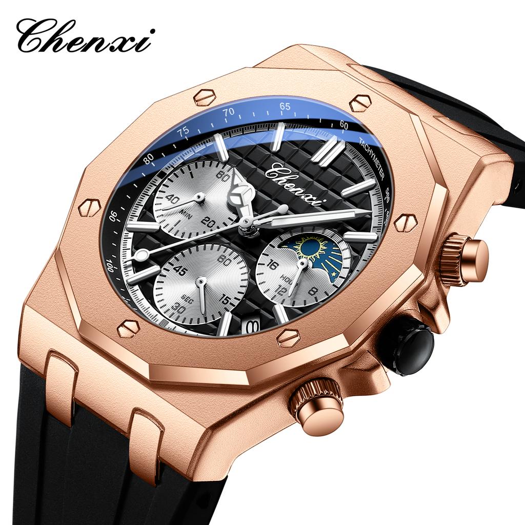 CHENXI Top Brand Luxury Watches for Men Multifunctional Chronograph Quartz Men Silicone Clock Luminous Relogio Masculino