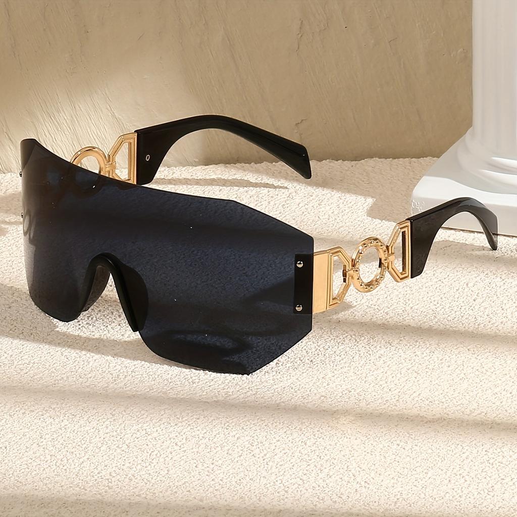 1 Oversized Rimless Rectangular Fashion Sunglasses - Y2K Luxury Classic Gradient Lens, Composite Frame, Ideal for Travel Fashion