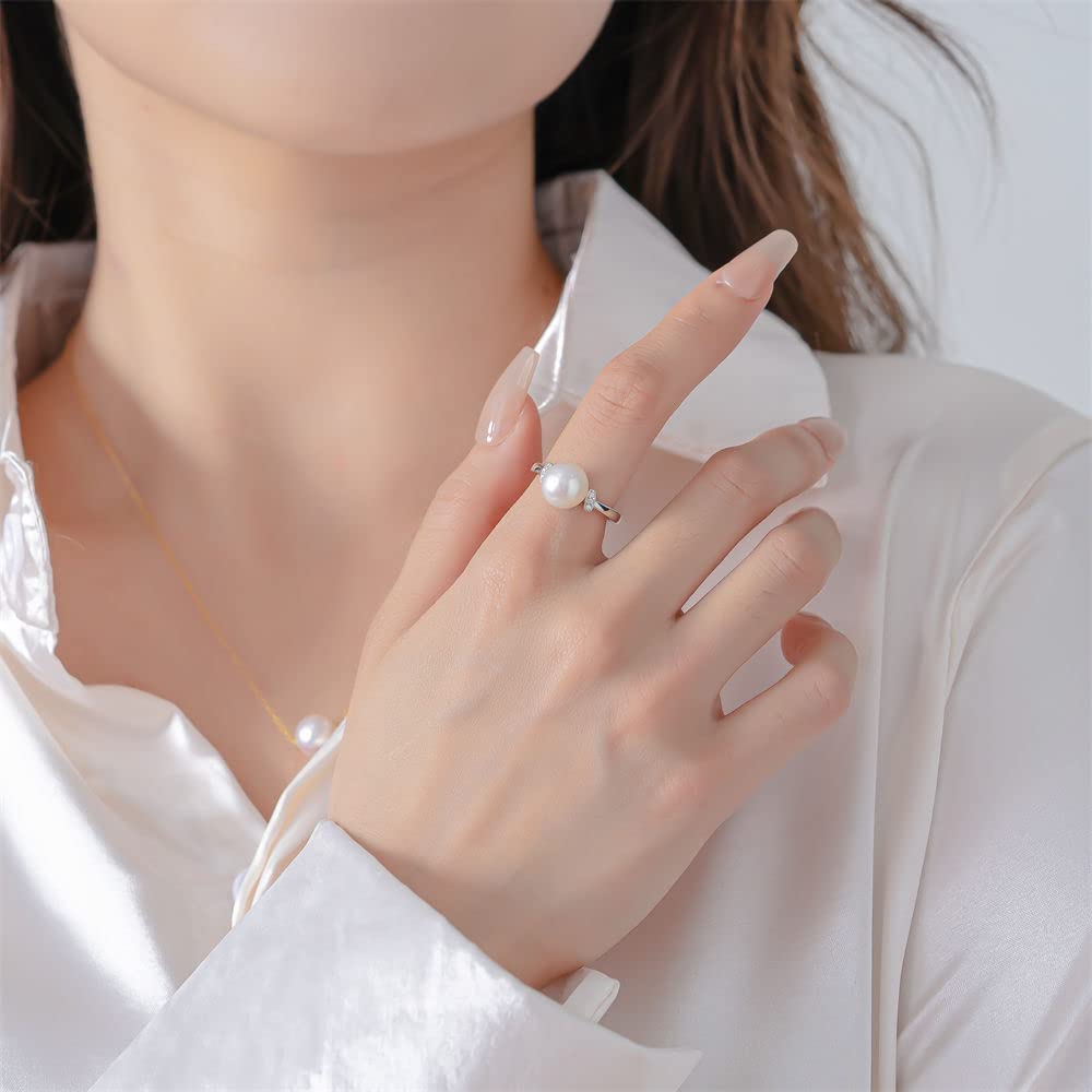 [JDE] Women's Pearl Ring, 8mm Genuine Pearl, 925 Sterling Silver, One Size Fits All, Elegant, Hypoallergenic, White Day Gift, Made in Japan