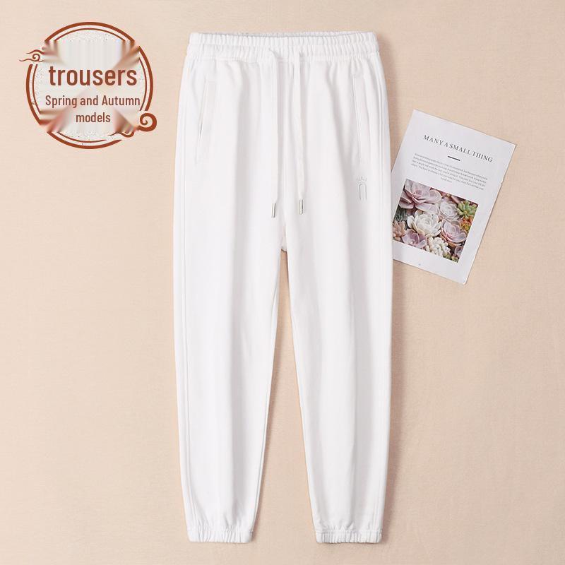 Women's Grey Cotton Fleece Sweatpants, 2025 Spring/Autumn Casual Style