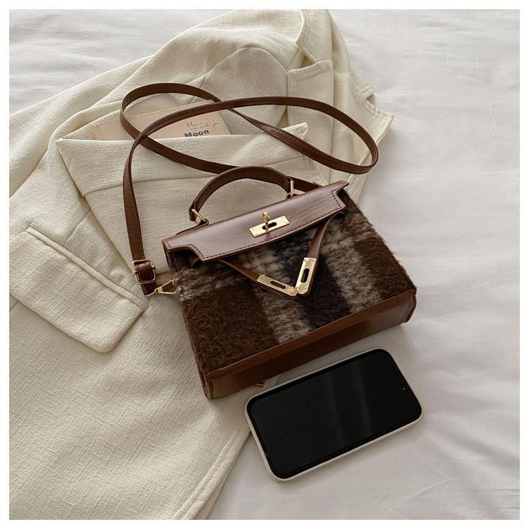 Fashionable Plaid Color Block Shoulder Crossbody Bag Women Bags2024 Street Style