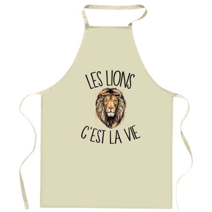 Tablier de cuisine - lion C'est la vie - Coton résistant - Impression française durable - Liens ajustables