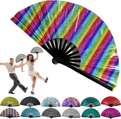 Boots On The Ground Hand Fan, Popping Fans Large Holographic Folding Fan Bulk, Foldable Craft Holding Laser Colors Clack Hand Fan