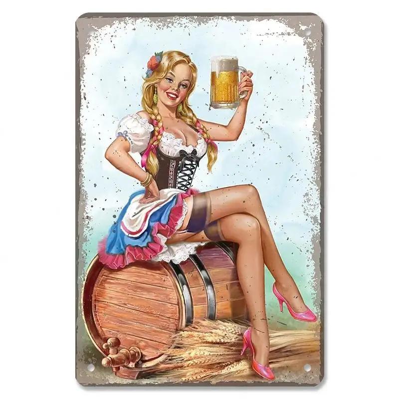 Vintage Metal Sexy Girl Pin Up Girls Plaque Tin Signs Cola Beer Airplane Metal Poster Retro for Bar Pub Club Home Wall Art Decor