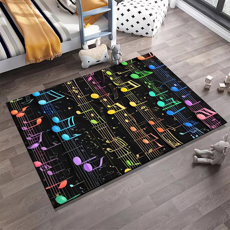 Colorful Musical Notes Pattern Carpet with Black Background for Home Decor Suitable for use as an anti-slip for living room bedroom sofas