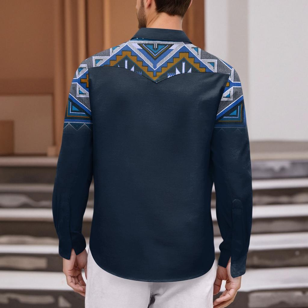 Men'S Fashionable Lapel And Shoulder Length Long Sleeved Casual Top