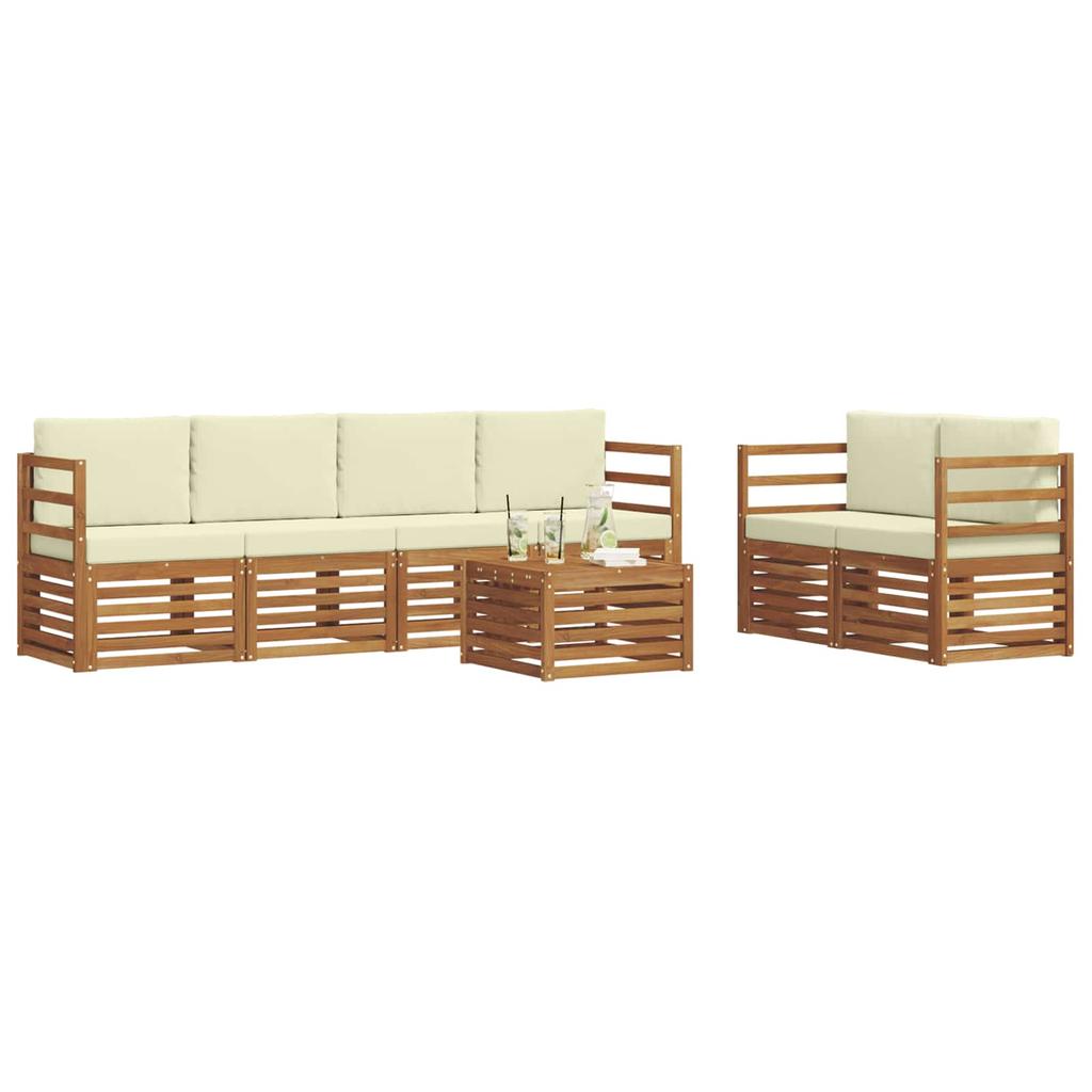 Outdoor Sofa Set 7 pcs Natural and Cream Solid Acacia Wood