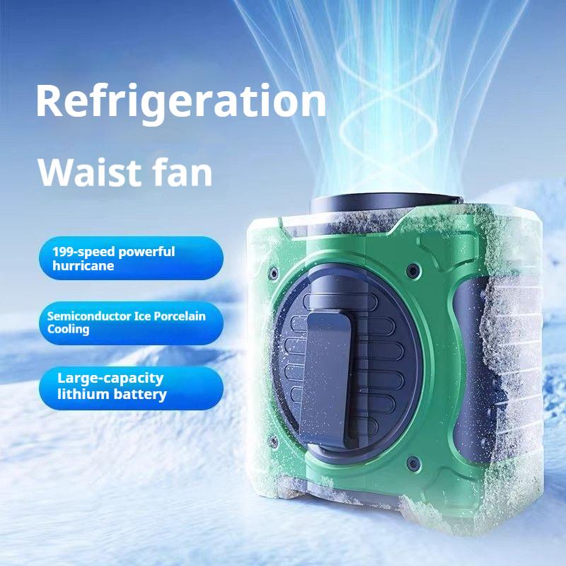 8000mAh Waist Clip Fan 199 Wind Speeds Refrigeration Hanging Neck Fan with Digital Display LED Lighting for Outdoor Travel