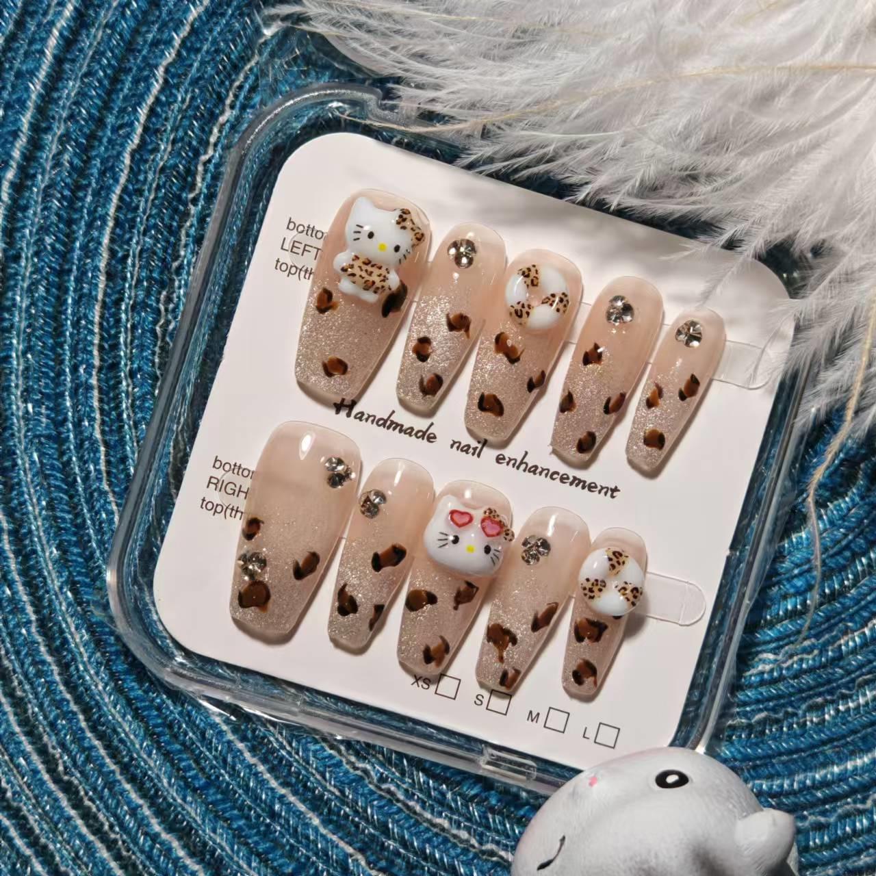 

Милые накладные ногти ручной работы с леопардовым принтом «кошачий глаз»