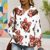 Women Plus Size White Football Star Print Long Sleeve Drawstring Hood Kangaroo Pocket Pullover Hoodie