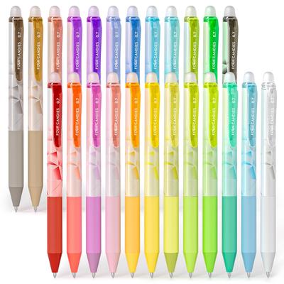 Cuatro Dulces Bolígrafo Borrable Fácil de Escribir y Regalo Perfecto para Bolígrafos de 0.7 mm, Set de 24 Colores, Estilo de Botón, Borrable,