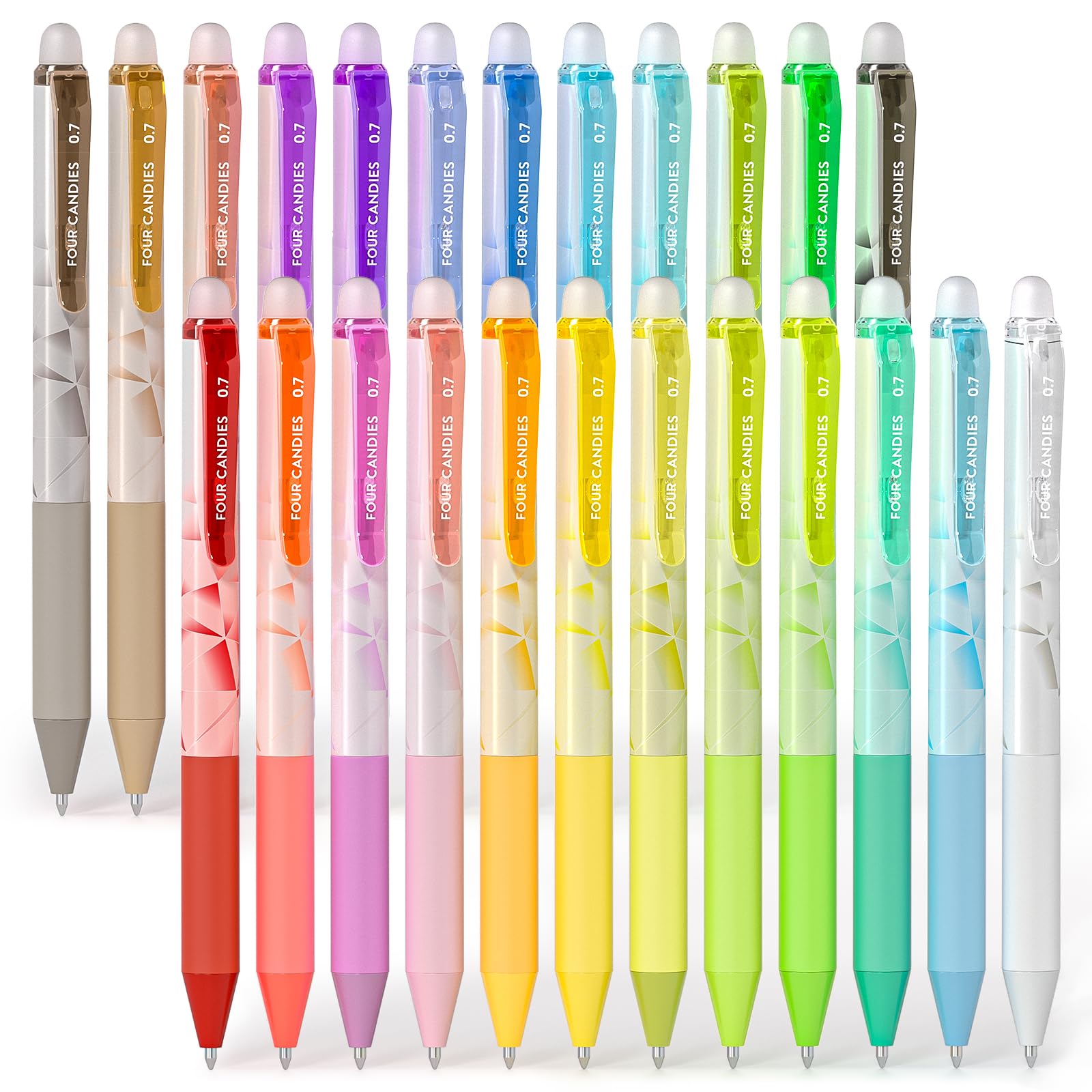 Four Candies Erasable Ballpoint Easy to Write and Perfect Gift for 0.7mm Pens, 24-Color Set, Knock-Style, Erasable,