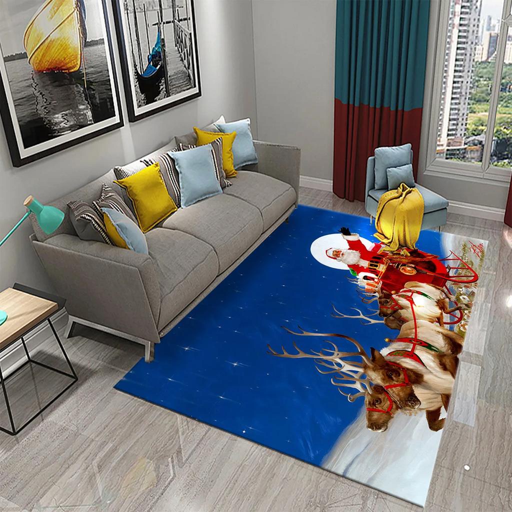 Cute Cartoon Santa Pattern Carpet Christmas Collection Living Room Bedroom Carpet Children's Room Hallway Bathroom Anti-Slip Rug