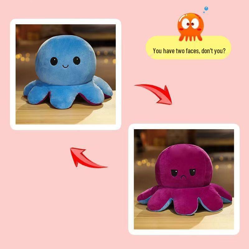 Reversible Cute Octopus Plush Toy - Expression Pillow & Birthday Gift for Girls