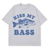 Retro Fishing T Shirt Kiss My Bass Funny Meme Tshirt Unisex Women Fashion Clothing T Shirt Summer Cotton Casual Harajuku Tshirts