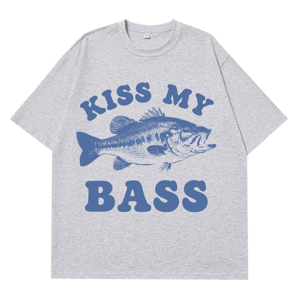 

Retro Fishing T Shirt Kiss My Bass Funny Meme Tshirt Men Women Fashion Clothing T Shirt Summer Cotton Casual Harajuku Tshirts 4XL
