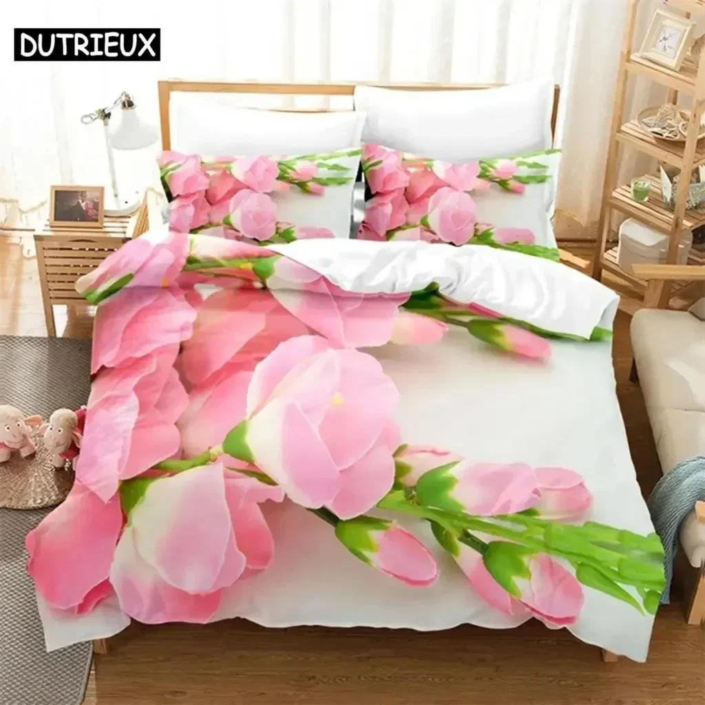 New 3D Print Rose Pink Lovers Comfortable Duvet Quilt Cover Pillowcase Bedding Set Children Bedroom Decoration Home Textile