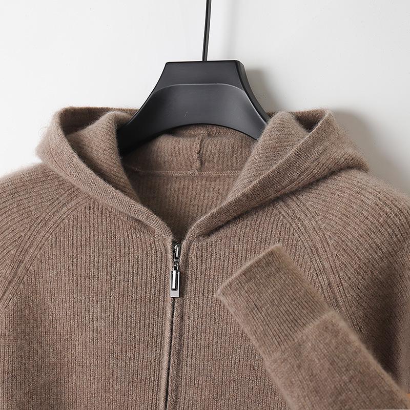 Men`s 100% Wool Hooded Cardigan Jacket