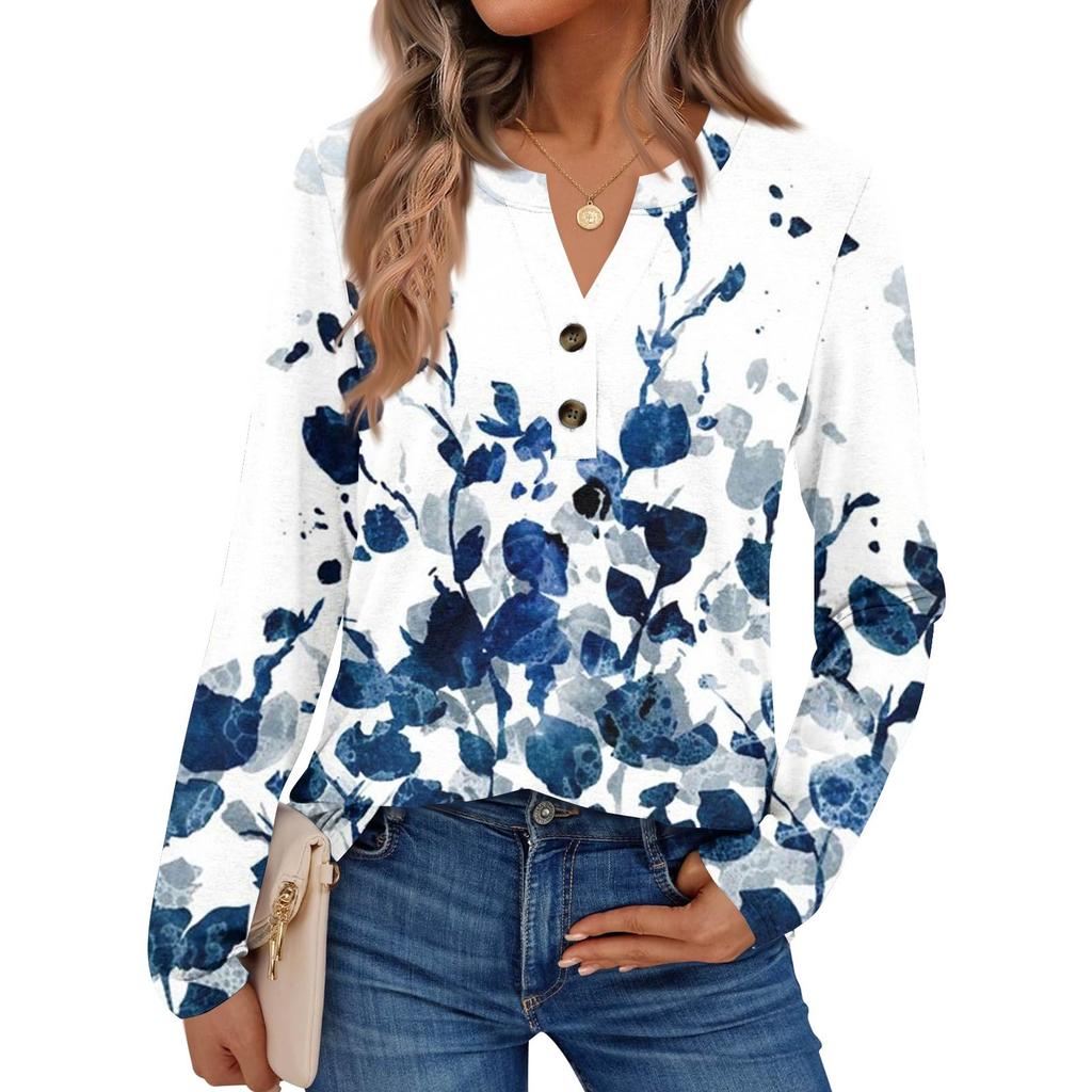 Women's Printed Long Sleeve Shirts Elegant Casual Tops Trendy Shirts Tops