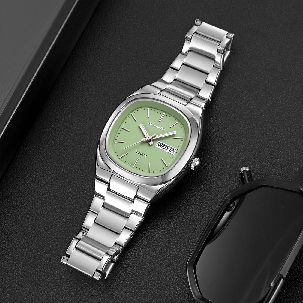 Skmei Square Women's Watch Simple Lady Quartz Brand Fashion Waterproof Business Stainless Steel Date Day Luxury Gift Silver Green Woman Watch