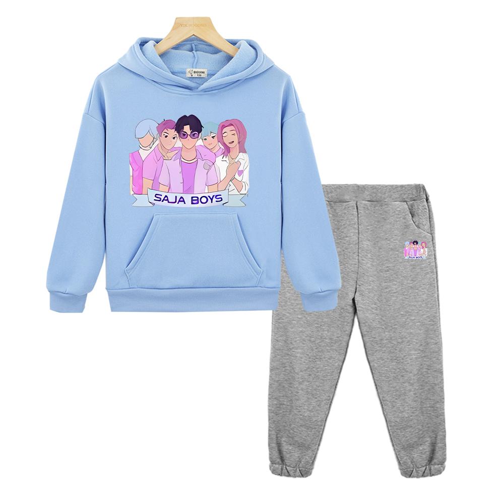 Saja Jungen Herbst Junge Mädchen Kapuzen-Sets kpop Dämonenjäger Hoodie Fleecejacke Sweatshirt 2-teilig Pullover+Hose Kinder Boutique Kleidung
