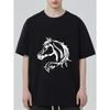 Black T-Shirt With White Horse Head Graphic Design For Casual Wear