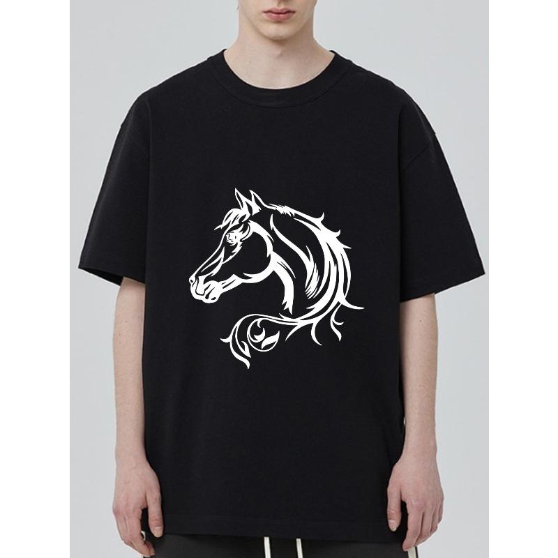 

Black T-Shirt With White Horse Head Graphic Design For Casual Wear XXXXL чорний