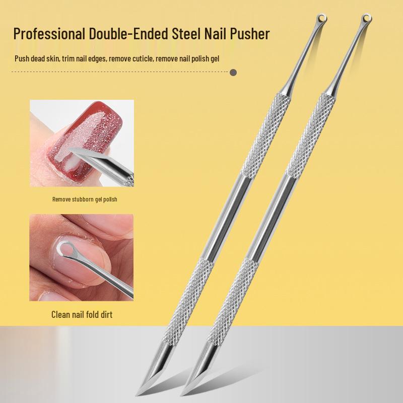 Russian-Style Double-Ended Nail Art Tool: Steel Cuticle Pusher & Slanted Polishing Head