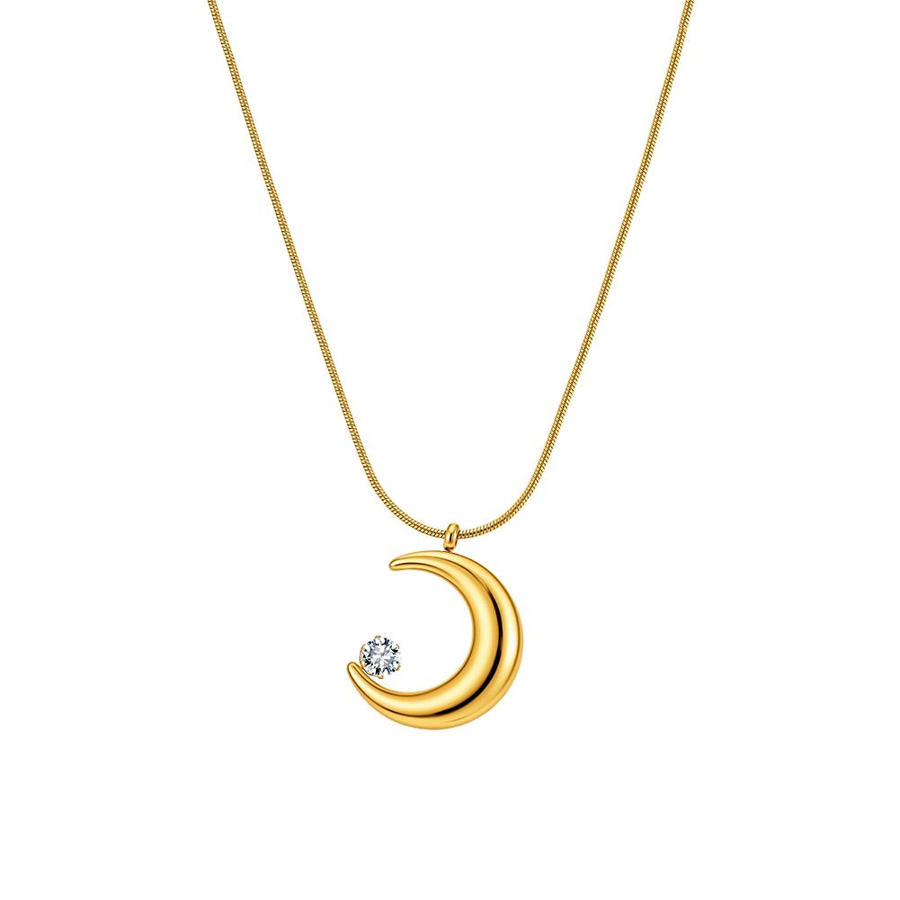 EFFIE QUEEN Fashion New Design Moon Pendant Chain Necklace Jewelry 18k Gold Plated Stainless Steel Zircon Choker Chain STKN19